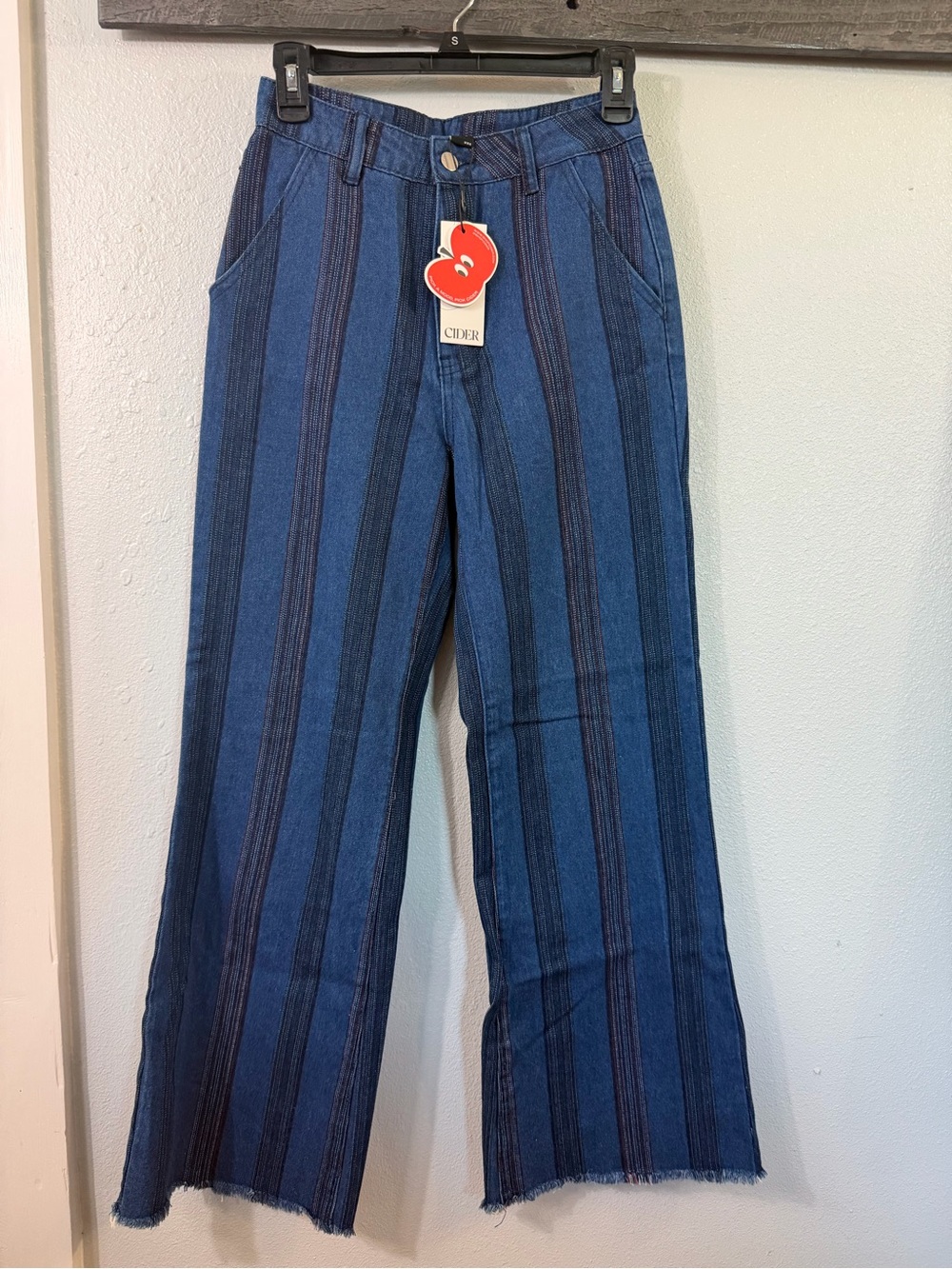 Cider Navy and Indigo Vertical-Stripe Wide Leg Jeans